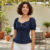 Lovito Blusa Elegante com Laço Ruffle e Recorte Primavera/verão Azul Marinho para Mulheres L154LD0123