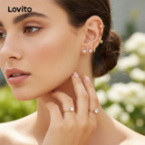 (Trendy2) Lovito Brincos Casuais Geométricos Strass Pérolas Brincos De Gota De Água Para Mulheres L60AD025 (Ouro)