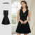 (trendy3)Lovito Vestido Elegante Preto Liso Com Botão Frontal Para Mulheres L135AD890