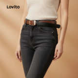 Lovito Cinto Feminino Casual de Metal para Todas As Estações, Cor Preta, Modelo LFA83217