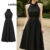 Lovito Vestido Feminino Elegante Liso com Cinto para Mulheres L100MD424