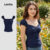 Lovito Blusa Elegante de Botão Frente Primavera/verão Blusa Marinho para Mulheres L154LD3745