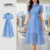 Lovito Refine Vestido Feminino Elegante com Botões e Cinto para Primavera/Verão na Cor Azul LR13L065