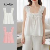 Lovito Top Boho Feminino em Renda Lisa Regata Verão Primavera L100MD371