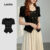 Blusa Feminina Lisa Elegante Com Botões Duplos Frontais de Metal Preta Primavera/Verão L135A2D196