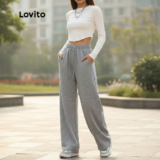 Lovito Calça Feminina Casual Lisa com Elástico na Cintura Multicolorida LNA36090