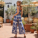 (Trendy2) Lovito Macacão Boho Floral Com Cinto De Verão Para Mulheres LBL20623