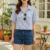 Blusa feminina Lovito casual com listras e botões frontais L106AD313