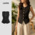 Lovito Blusa Feminina Clássica e Versátil de Botões Elegante para Primavera/Verão na Cor Preta L143ED018