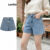 Lovito Shorts Jeans Femininos Casuais com Bolsos, Modelagem Reta, Multicolorido, L68ED114