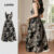 Lovito Vestido Elegante com Zíper em Flores, Toque Suave, para Primavera/Verão, Cor Preto, Modelo LBL26201