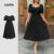 Lovito Vestido Plus Size elegante com estrutura lisa e botão frontal com mangas bufantes para mulheres LBL226536