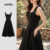 Lovito Vestido Casual com Bolso e Amarração, Vestido Feminino Preto Verão/Primavera L134ED498
