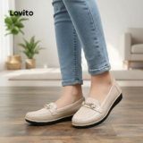 Lovito Sapato Mocassim Feminino Vintage Preto Impermeável para Trabalho Formal LFA67307