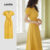 Lovito Vestido Amarelo Elegante com Cinto e Decote em Renda para Primavera/Verão