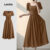 (Trendy2) Lovito Vestido Feminino de Primavera/verão Casual Plissado Macio e Confortável Na Cor marrom L137ED127
