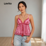 Lovito Blusa Boho Feminina Tassel Sem Costas Primavera Verão LBL32267
