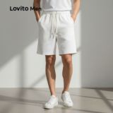 Lovito Shorts Esportivos Masculinos Com Estampa Geométrica E Bolsos Perfeitos Para Primavera/Verão Branco LNE122151